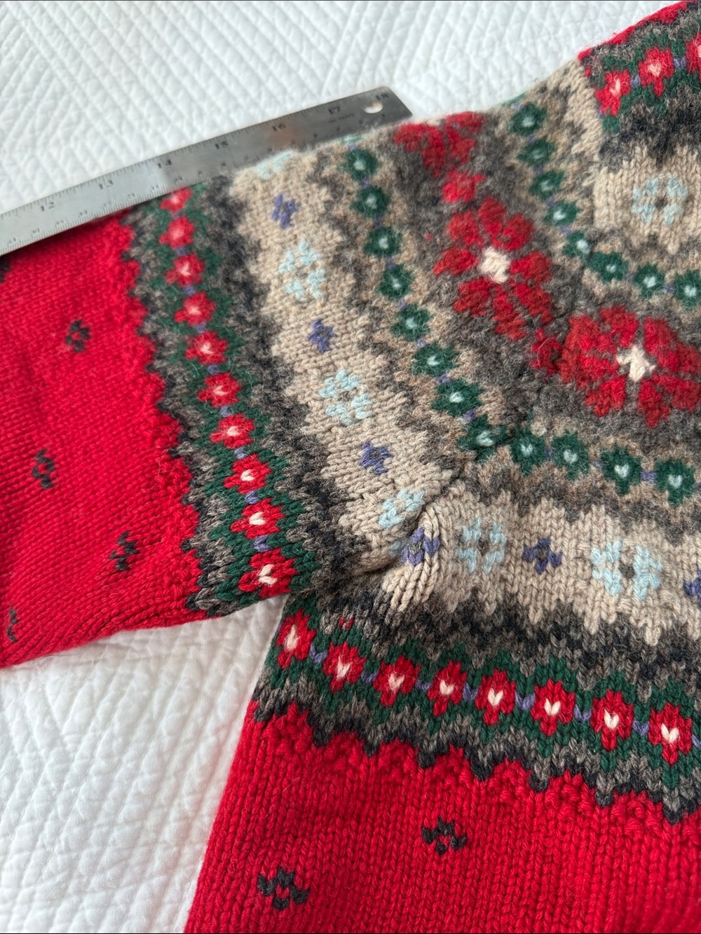 Lauren Ralph Lauren Red Fair Isle Zip Cardigan Sweater - Picture 5 of 7